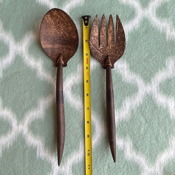 Vintage Handcrafted Wooden woven coconut Spoon and Fork Set - Picture 7 of 7